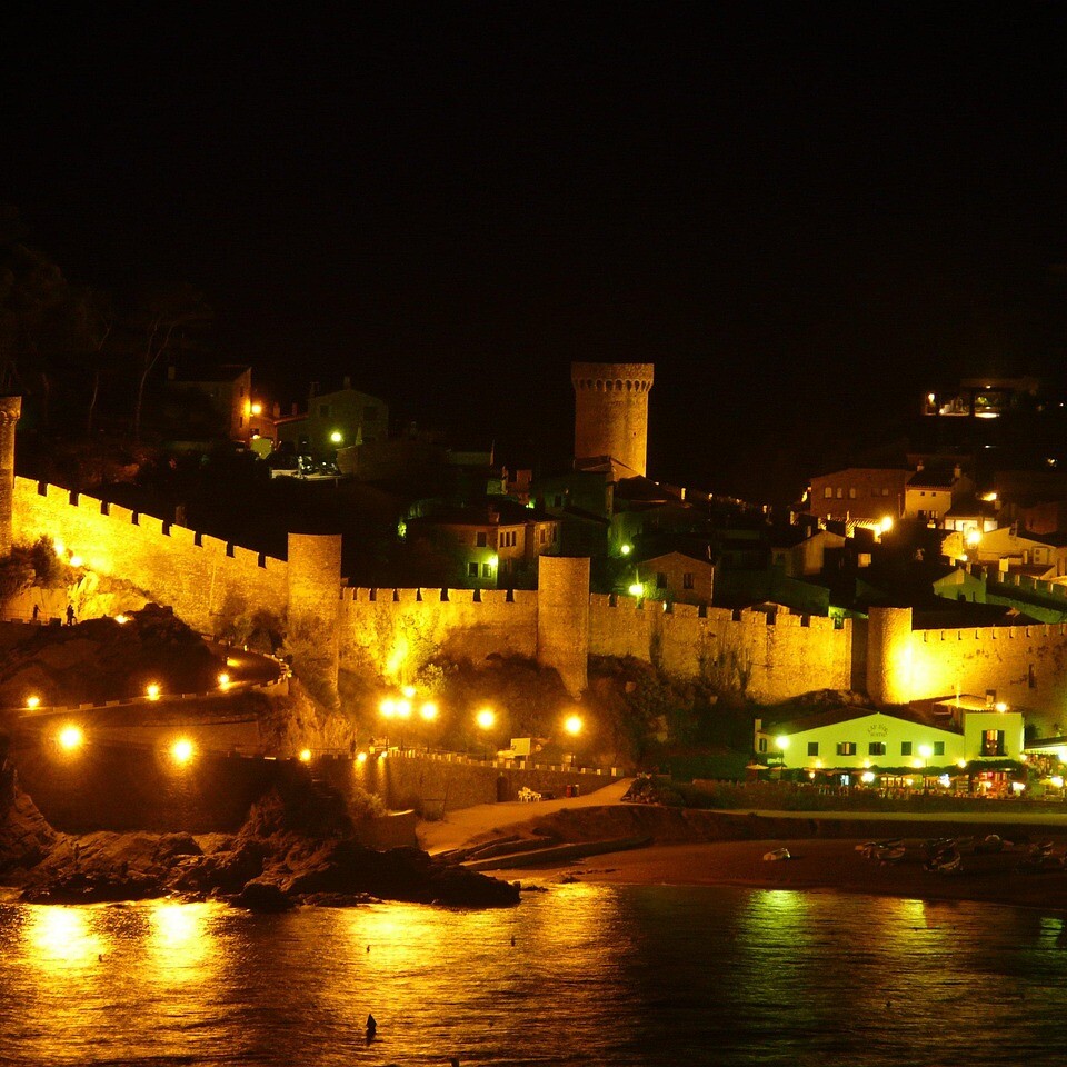 fishing village, holiday destination, night shot, romantic, sea, vacations, tossa de mar, spain, nature, castle, tower, tourism, tossa de mar, tossa de mar, tossa de mar, tossa de mar, tossa de mar, spain